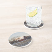 雪素朴覆い納屋飲料用コースター コースター (側面)