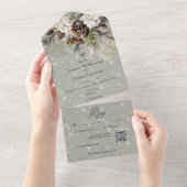 雪素朴降パイン&ホワイトフローラセージQRコード オールインワン招待状 (貼ってはがせる)