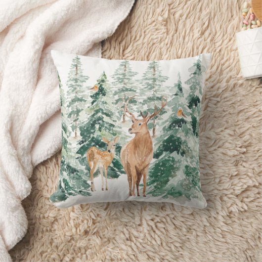 雪素朴雪のウィンターウッドランドディアー装飾用クッション クッション (ブランケット)