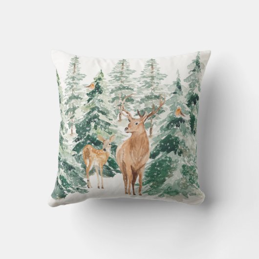 雪素朴雪のウィンターウッドランドディアー装飾用クッション クッション (裏面)