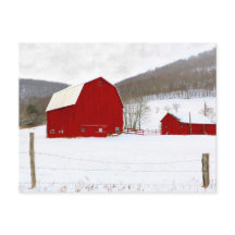 雪素朴雪の冬の農場のシーンで赤い木のバー