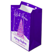 雪紫色のクリスマスツリーの休日 ミディアムペーパーバッグ (正面アングル)