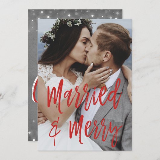 雪結婚したやメリースノーフレークの写真カード シーズンカード (正面/裏面)