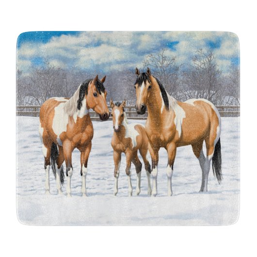 雪絵を描の中の馬 カッティングボード (正面)