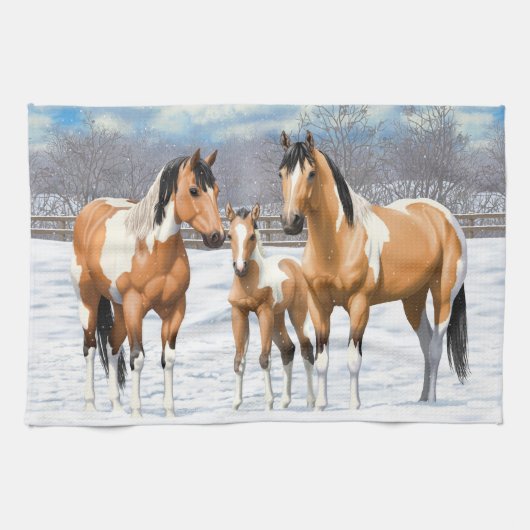 雪絵を描の中の馬 キッチンタオル (横)