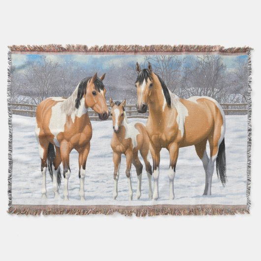 雪絵を描の中の馬 スローブランケット (正面)