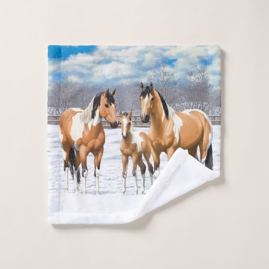 雪絵を描の中の馬 バスタオルセット (ウォッシュタオル)
