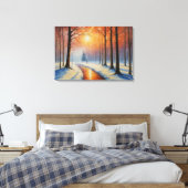 雪絵を描の多い森を通る道 キャンバスプリント (インサイチュ (寝室))