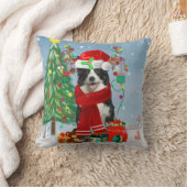 雪縁どに積もったコリー犬 クッション (ブランケット)