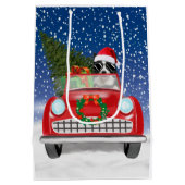 雪縁どのクリスマスに車を運転するコリー犬 ミディアムペーパーバッグ (裏面)