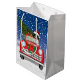 雪縁どのクリスマスに車を運転するコリー犬 ミディアムペーパーバッグ (裏面アングル)