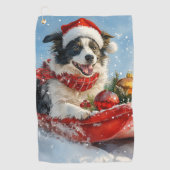 雪縁どのクリスマスを許すそりのコリー犬 ゴルフタオル (正面)