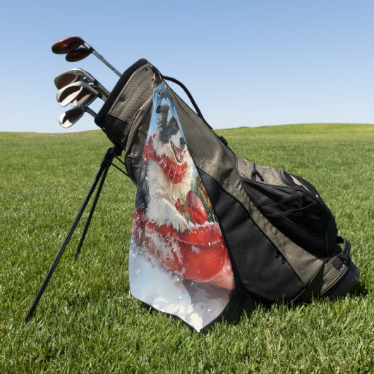 雪縁どのクリスマスを許すそりのコリー犬 ゴルフタオル (グリーン)