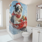 雪縁どのクリスマスを許すそりのコリー犬 シャワーカーテン (インサイチュ)