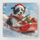 雪縁どのクリスマスを許すそりのコリー犬 スクエア壁時計 (正面)