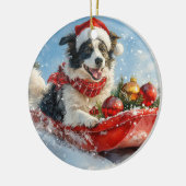 雪縁どのクリスマスを許すそりのコリー犬 セラミックオーナメント (左)