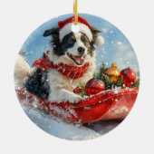雪縁どのクリスマスを許すそりのコリー犬 セラミックオーナメント (裏面)