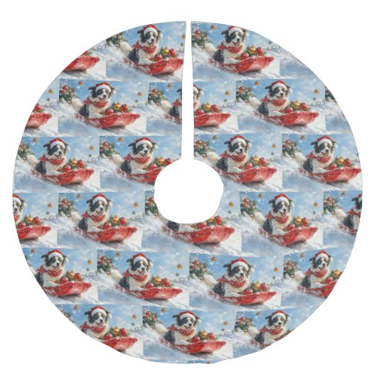 雪縁どのクリスマスを許すそりのコリー犬 ブラッシュドポリエステルツリースカート (正面)