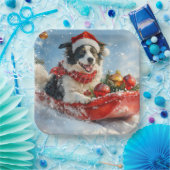 雪縁どのクリスマスを許すそりのコリー犬 ペーパープレート (パーティー)
