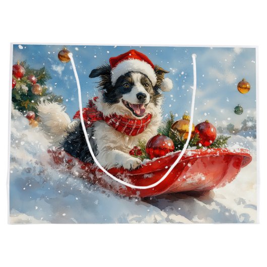 雪縁どのクリスマスを許すそりのコリー犬 ラージペーパーバッグ (裏面)