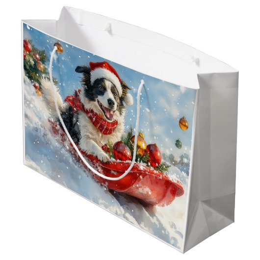 雪縁どのクリスマスを許すそりのコリー犬 ラージペーパーバッグ (裏面アングル)