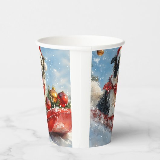 雪縁どのクリスマスを許すそりのコリー犬 紙コップ (右)