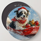 雪縁どのクリスマスを許すそりのコリー犬 缶バッジ (正面&裏面)