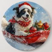 雪縁どのクリスマスを許すそりのコリー犬 缶バッジ (正面)