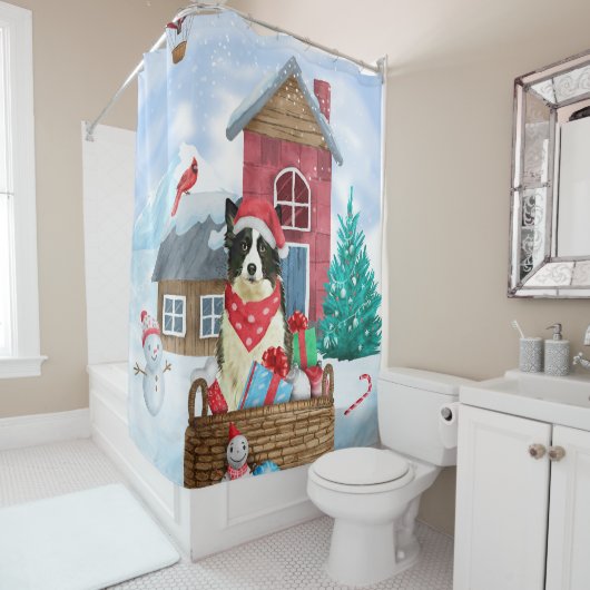 雪縁どの中のコリードッグ シャワーカーテン (インサイチュ)