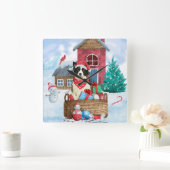 雪縁どの中のコリードッグ スクエア壁時計 (ホーム)