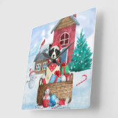 雪縁どの中のコリードッグ スクエア壁時計 (傾斜)