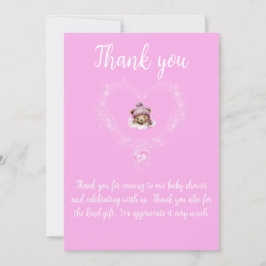 雪興奮ピンクテディベア赤ちゃんシャワー サンキューカード