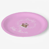 雪興奮ピンクテディベア赤ちゃんシャワー ペーパープレート (アングル)