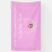 雪興奮ピンクテディベア赤ちゃんシャワー 横断幕 (縦)