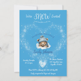雪興奮ブルーテディベア赤ちゃんシャワー 招待状