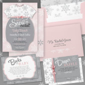 雪興奮ベビーブランチピンクスノーフレークその女の子 招待状