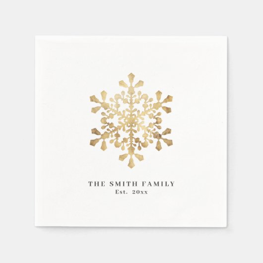 雪芸術的片のフェイク金ゴールド スタンダードカクテルナプキン (正面)