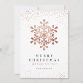 雪芸術的片フェイクバラ金ゴールドクリスマスカード 招待状 (正面)