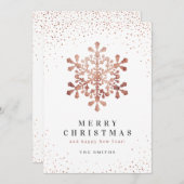 雪芸術的片フェイクバラ金ゴールドクリスマスカード 招待状 (正面/裏面)