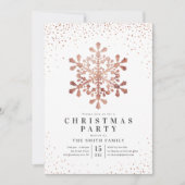 雪芸術的片フェイクバラ金ゴールドクリスマスパーティー 招待状 (正面)