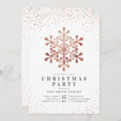 雪芸術的片フェイクバラ金ゴールドクリスマスパーティー 招待状 (正面/裏面)