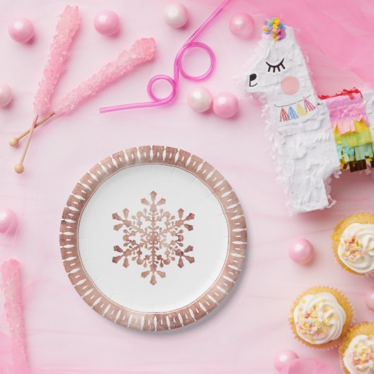 雪芸術的片フェイクバラ金ゴールド ペーパープレート (パーティー)