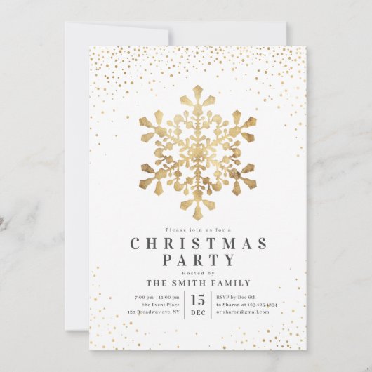 雪芸術的片フェイク金ゴールドクリスマスパーティー 招待状 (正面)