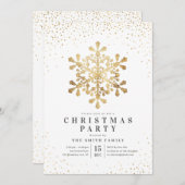 雪芸術的片フェイク金ゴールドクリスマスパーティー 招待状 (正面/裏面)