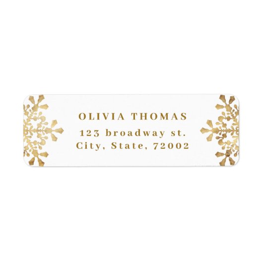雪芸術的片フェイク金ゴールド差出人住所 ラベル (正面)