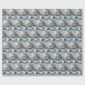 雪草の上でレトロ芝刈り機を押す雪だるま ラッピングペーパー (フラット)