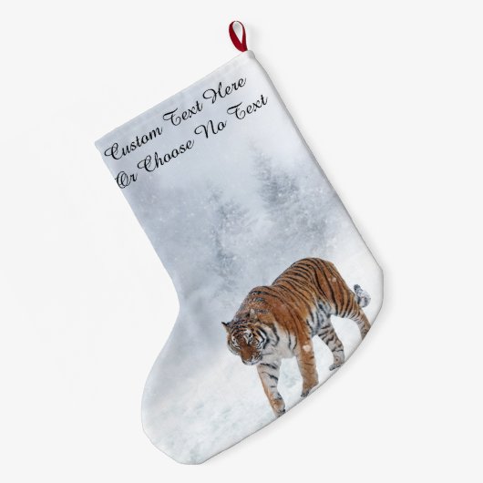 雪虎の冬の森の森の猫 ラージクリスマスストッキング (裏面 (吊り時))