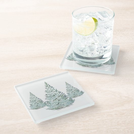 雪覆いトウヒの木イラストレーション ガラスコースター (アングル)