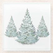 雪覆いトウヒの木イラストレーション ガラスコースター (正面)