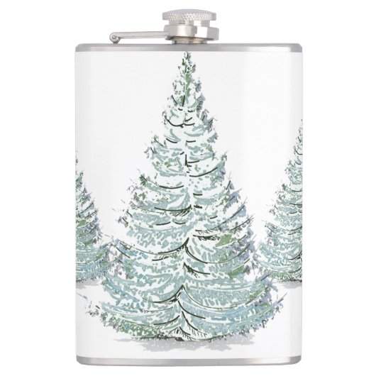 雪覆いトウヒの木イラストレーション フラスク (正面)